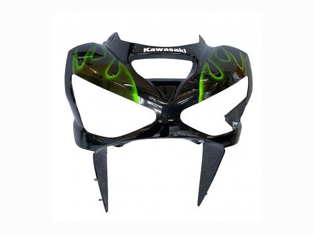 2003-2004 Glossy Black Green Flame Kawasaki ZX6R Motorcycle Fairings