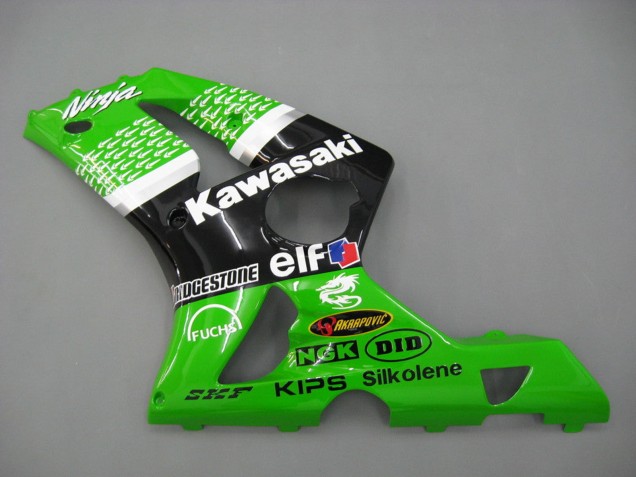 2003-2004 Green White Black Elf Bridgestone Kawasaki ZX6R Motorcycle Fairings