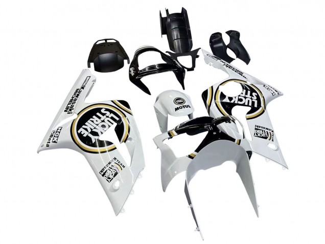 2003-2004 White Black Motul Lucky Strike Kawasaki ZX6R Motorcycle Fairings