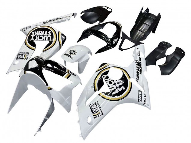 2003-2004 White Black Motul Lucky Strike Kawasaki ZX6R Motorcycle Fairings