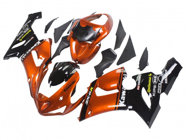 2005-2006 Orange Black Kawasaki ZX6R Motorcycle Fairing