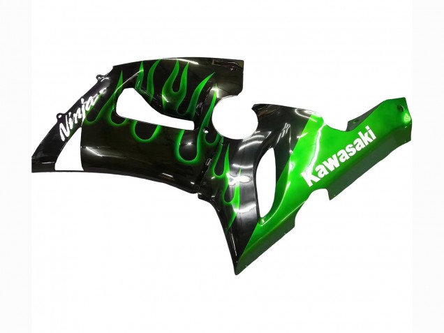 2005-2006 Glossy Black Green Flame Kawasaki ZX6R Motorcycle Fairing