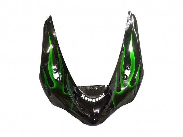 2005-2006 Glossy Black Green Flame Kawasaki ZX6R Motorcycle Fairing