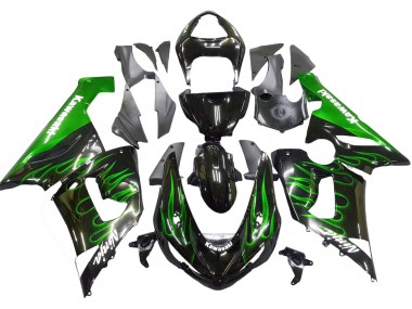 2005-2006 Glossy Black Green Flame Kawasaki ZX6R Motorcycle Fairing