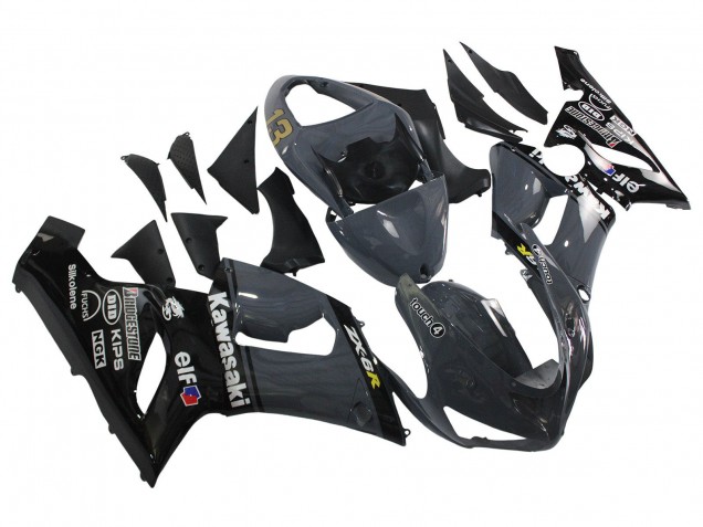 2005-2006 Dark Grey Black Kawasaki ZX6R Motorcycle Fairings