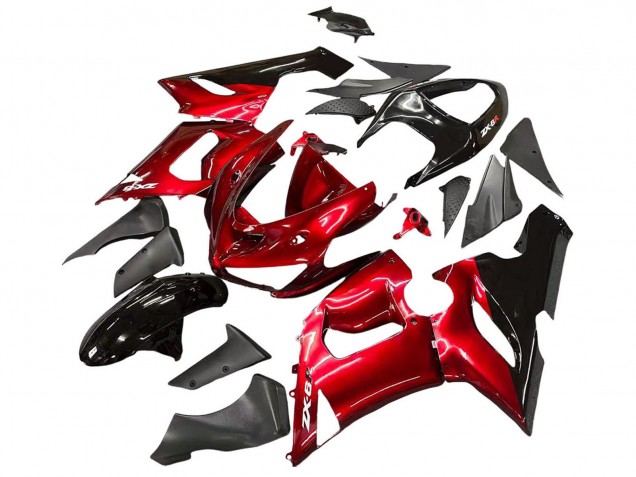2005-2006 Red Black Kawasaki ZX6R Motorcycle Fairings
