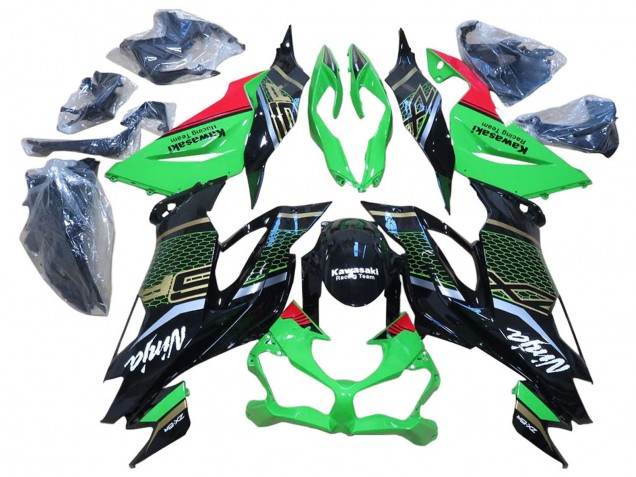 2009-2012 RedRed Glossy Black Honeycomb Kawasaki ZX6R Motorcycle Fairings