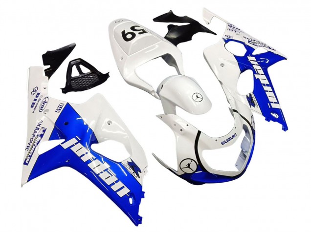 2000-2002 White Blue Jordan 59 Suzuki GSXR1000 Motorcycle Fairings