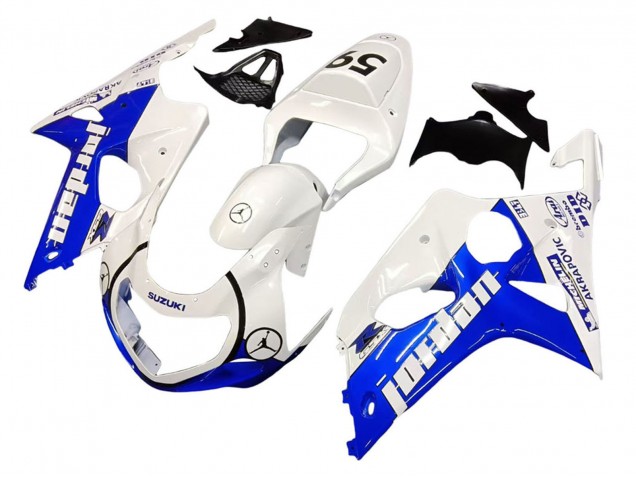 2000-2002 White Blue Jordan 59 Suzuki GSXR1000 Motorcycle Fairings