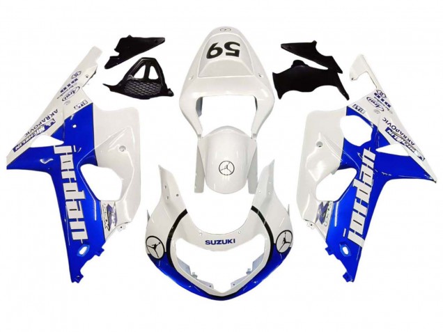 2000-2002 White Blue Jordan 59 Suzuki GSXR1000 Motorcycle Fairings