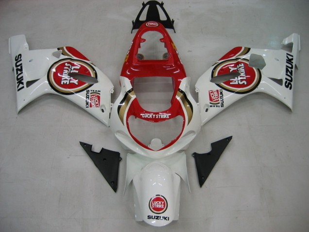 2000-2002 White Red Lucky Strike Suzuki GSXR1000 Motorcycle Fairings