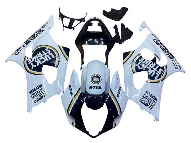 2003-2004 White Black Gold Motul Lucky Strike Suzuki GSXR 1000 Motorcycle Fairings
