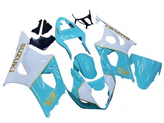 2003-2004 White Light Blue Gold Suzuki GSXR 1000 Motorcycle Fairings