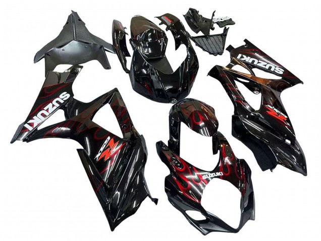 2007-2008 Black Red Flame Suzuki GSXR 1000 Motorcycle Fairings