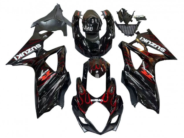 2007-2008 Black Red Flame Suzuki GSXR 1000 Motorcycle Fairings