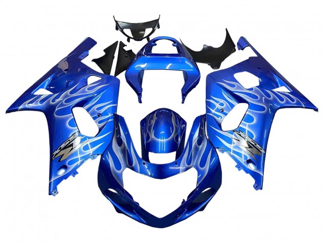 2001-2003 Blue with White Flame Suzuki GSXR 600 / GSXR 750 Motorcycle Fairings