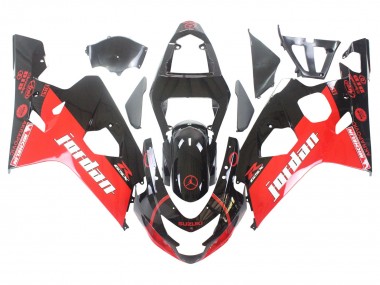 2004-2005 Glossy Black Red Jordan Michelin Suzuki GSXR 600 / GSXR 750 Motorcycle Fairings