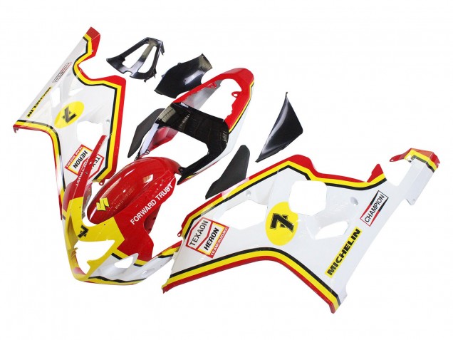 2004-2005 White Red Yellow Michelin Texaon Heron 7 Suzuki GSXR 600 / GSXR 750 Motorcycle Fairings
