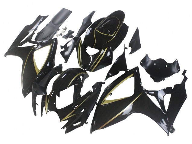 2006-2007 Glossy Black Gold Stripe Suzuki GSXR 600 / GSXR 750 Motorcycle Fairings