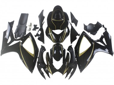 2006-2007 Glossy Black Gold Stripe Suzuki GSXR 600 / GSXR 750 Motorcycle Fairings