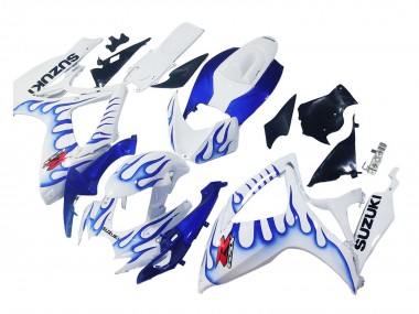 2006-2007 White Blue Flame Suzuki GSXR 600 / GSXR 750 Motorcycle Fairings