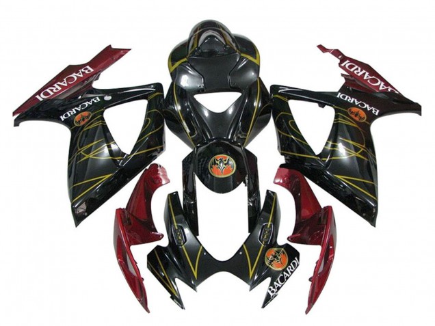 2006-2007 Glossy Black Red Gold Suzuki GSXR 600 / GSXR 750 Motorcycle Fairings