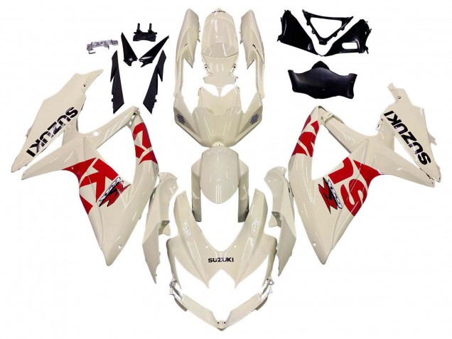 2008-2010 Cream White Red Black Suzuki GSXR 600 / GSXR 750 Motorcycle Fairings