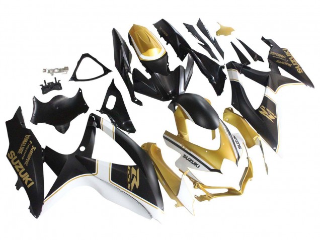 2008-2010 Matte Black White Gold Suzuki GSXR 600 / GSXR 750 Motorcycle Fairings