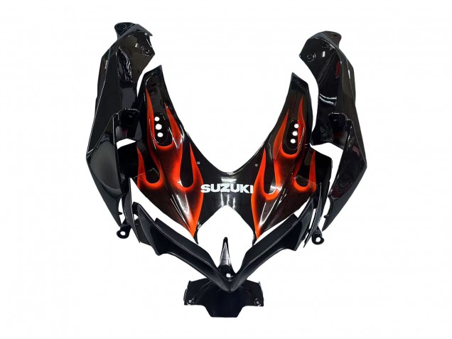 2008-2010 Glossy Black Orange Flame Suzuki GSXR 600 / GSXR 750 Motorcycle Fairings