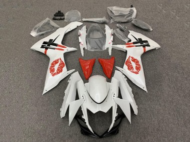 2008-2010 White Red Lipstick Suzuki GSXR 600 / GSXR 750 Motorcycle Fairings