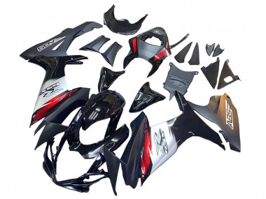 2011-2024 Glossy Black Forged Carbon Fiber Silver Red Suzuki GSXR 600 / GSXR 750 Motorcycle Fairings