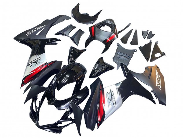 2011-2024 Glossy Black Forged Carbon Fiber Silver Red Suzuki GSXR 600 / GSXR 750 Motorcycle Fairings