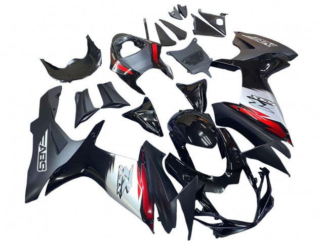 2011-2024 Glossy Black Forged Carbon Fiber Silver Red Suzuki GSXR 600 / GSXR 750 Motorcycle Fairings