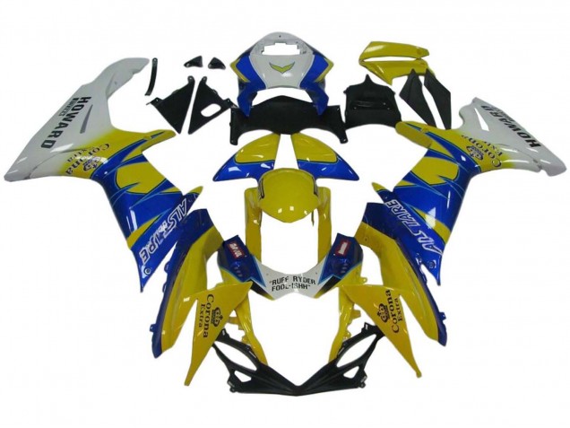 2011-2024 White Yellow Blue Alstare Corona Extra Suzuki GSXR 600 / GSXR 750 Motorcycle Fairings