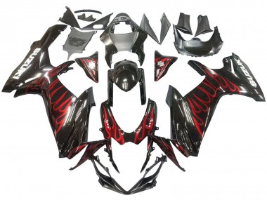 2011-2024 Glossy Black Red Flame Suzuki GSXR 600 / GSXR 750 Motorcycle Fairings