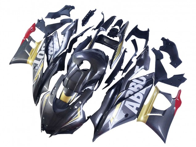 2022-2024 Black Carbon Fiber Style Gold Red ABBOT Yamaha YZF R3/R25 Motorcycle Fairings
