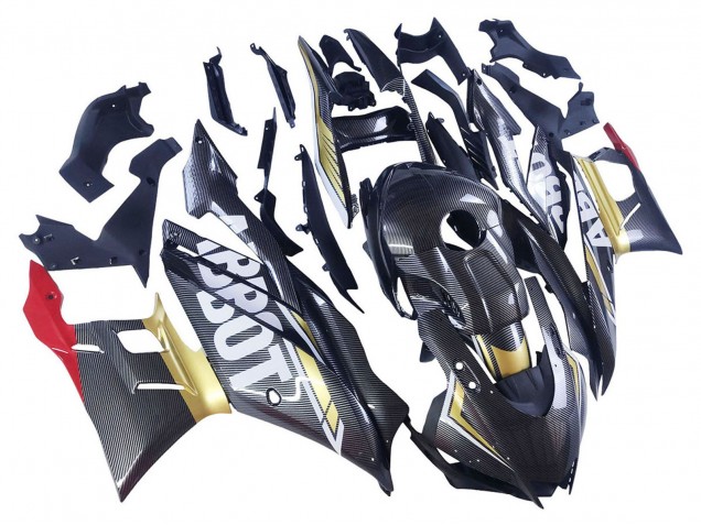 2022-2024 Black Carbon Fiber Style Gold Red ABBOT Yamaha YZF R3/R25 Motorcycle Fairings