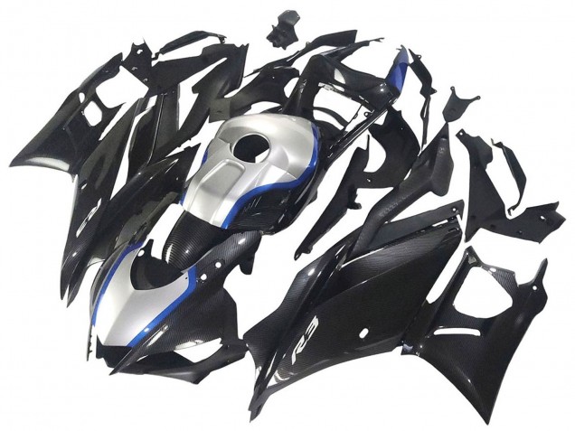 2022-2024 Black Carbon Fiber Style Silver Blue Yamaha YZF R3/R25 Motorcycle Fairings