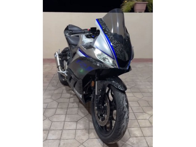 2022-2024 Marble Black Silver Blue Forged Carbon Fiber Style Yamaha YZF R3/R25 Motorcycle Fairings