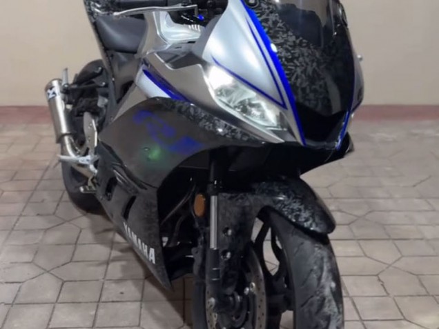 2022-2024 Marble Black Silver Blue Forged Carbon Fiber Style Yamaha YZF R3/R25 Motorcycle Fairings