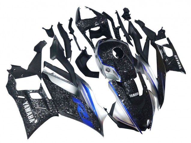 2022-2024 Marble Black Silver Blue Forged Carbon Fiber Style Yamaha YZF R3/R25 Motorcycle Fairings