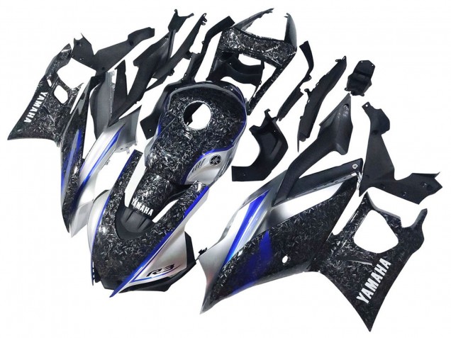 2022-2024 Marble Black Silver Blue Forged Carbon Fiber Style Yamaha YZF R3/R25 Motorcycle Fairings