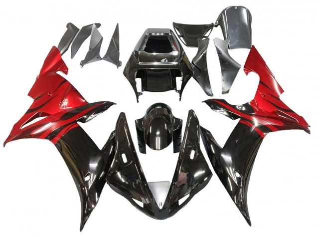 2002-2003 Glossy Black Red Flame Yamaha YZF 1000 R1 Motorcycle Fairings