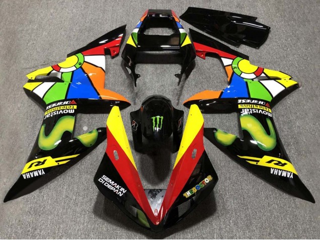 2002-2003 Glossy Black Red Yellow Green Movistar Semakin Didepan Yamaha YZF 1000 R1 Motorcycle Fairings