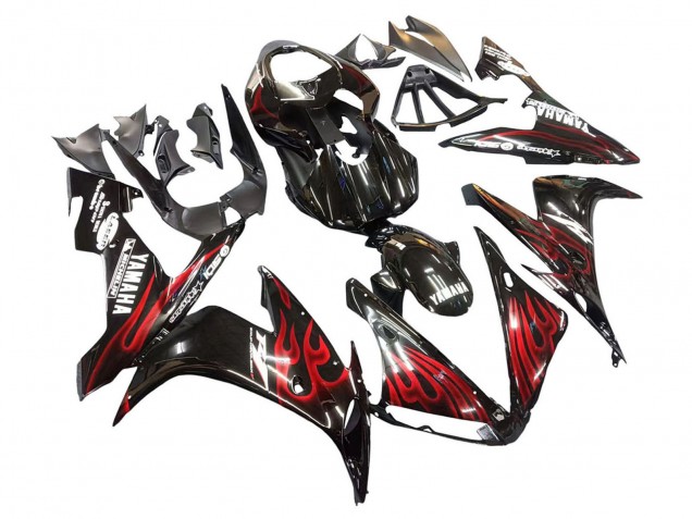 2004-2006 Glossy Black Red Flame Yamaha YZF 1000 R1 Motorcycle Fairings