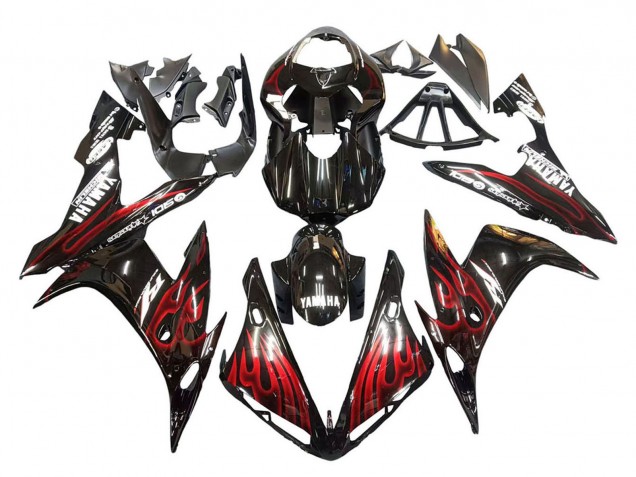 2004-2006 Glossy Black Red Flame Yamaha YZF 1000 R1 Motorcycle Fairings