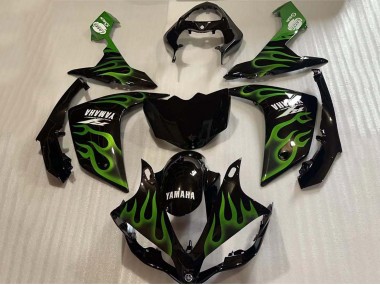 2004-2006 Glossy Black Green Flame White Decal Yamaha YZF 1000 R1 Motorcycle Fairings