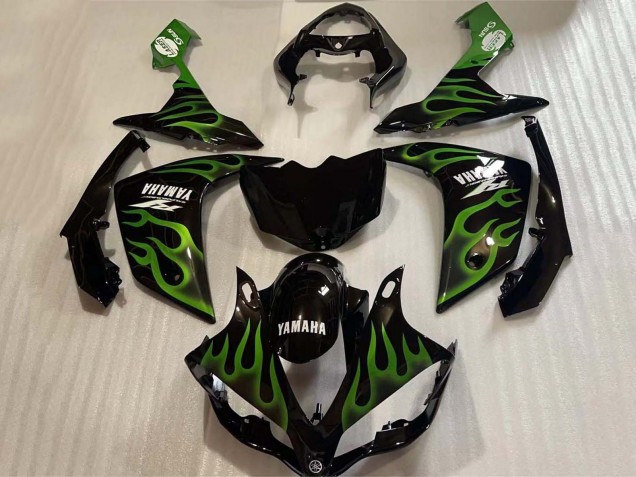 2004-2006 Glossy Black Green Flame White Decal Yamaha YZF 1000 R1 Motorcycle Fairings