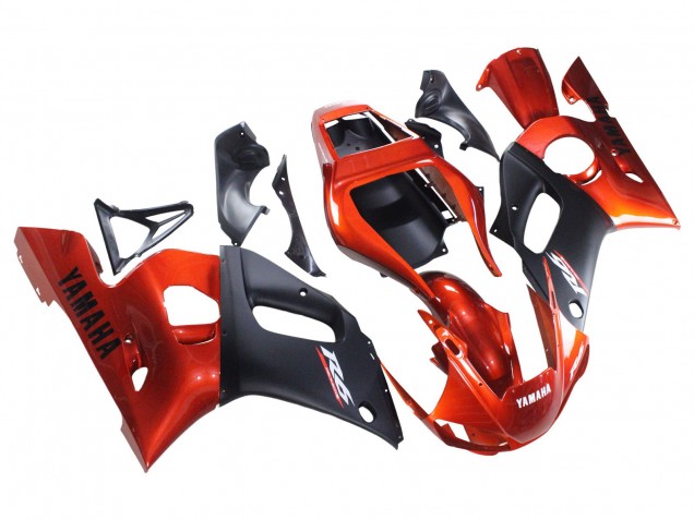 1998-2002 Orange Matte Black Yamaha YZF 600 R6 Motorcycle Fairings