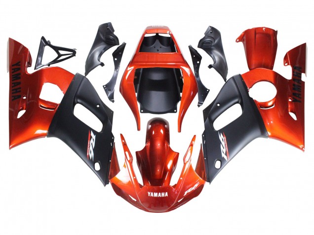 1998-2002 Orange Matte Black Yamaha YZF 600 R6 Motorcycle Fairings